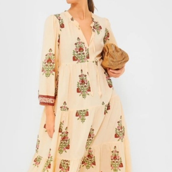 Tuckernuck Blush Chandellier Long Sleeve Floral Maxi Salty Paloma Caftan Dress L - Picture 4 of 10